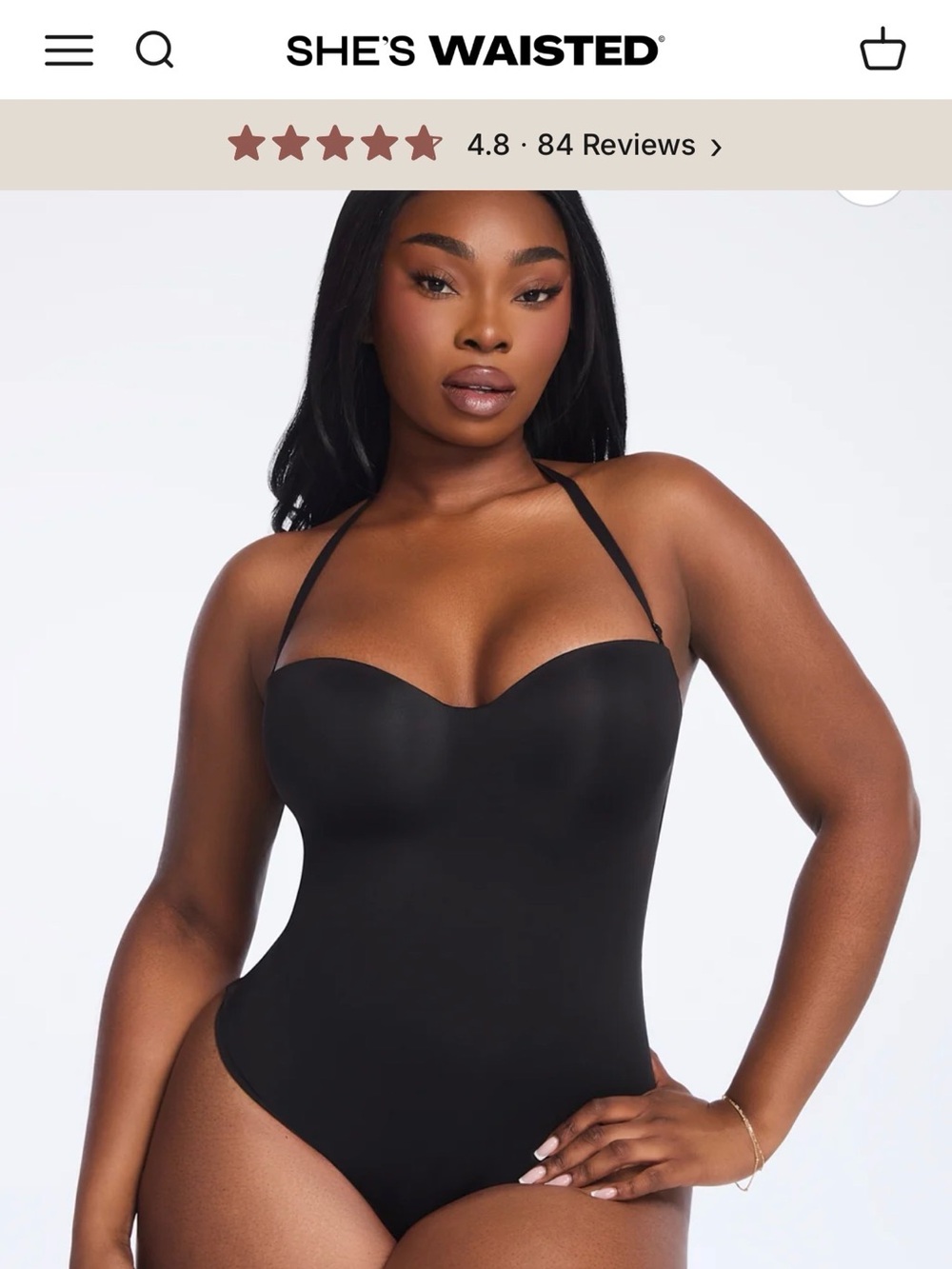 She's Waisted Black Strapless Shapewear Bodysuit with Removable Halter